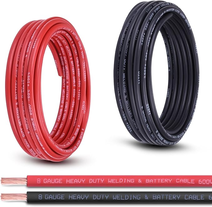 Shirbly 8 Gauge Battery Cable, 30FT Red + 30FT Black 8 AWG Pure Copper Wire Welding Cable, for Automotive, Battery, Solar and Generator, Standard USA OFC Wire