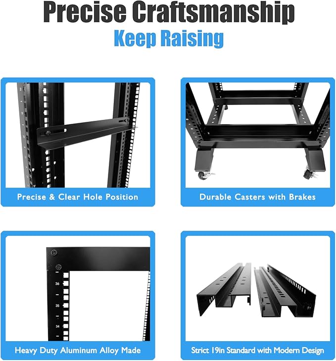 Raising Electronics Server Rack Open Frame Rack 4 Post 19 inch Adjustable - Image 4