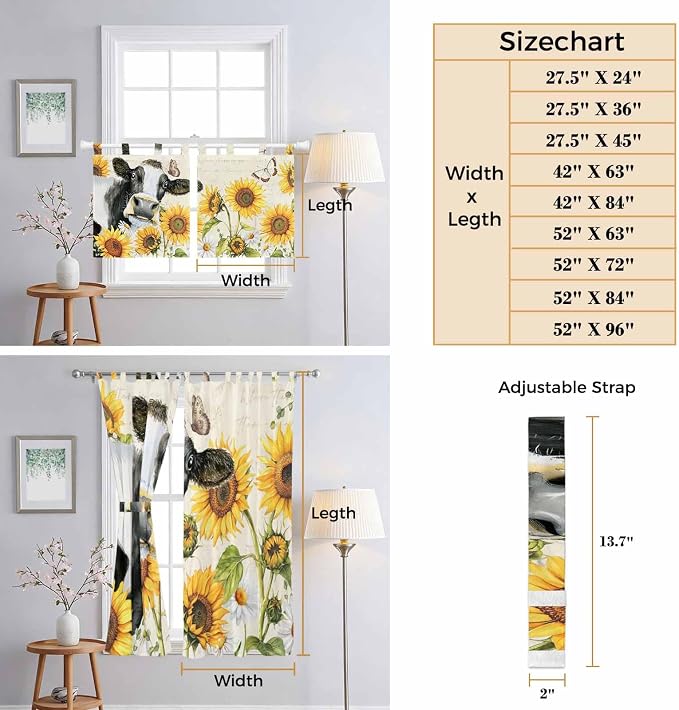 Yellow Sunflowers Living Room Curtains 96 Inch Length, Window Curtains Tab Top - Image 8
