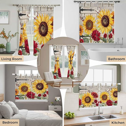 Red Yellow Sunflowers Kitchen Curtains 45 Inch Length, Short Cafe Window - Image 7