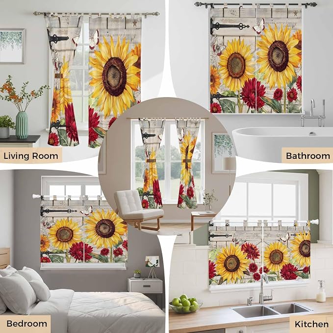 Red Yellow Sunflowers Bedroom Curtains 72 Inch Length, Window Curtains Tab Top - Image 7