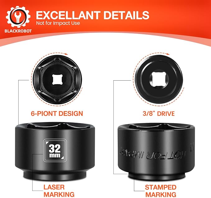 BLACKROBOT 32mm Low Profile Oil Filter Socket, 3/8" Drive 6-Point Oil Filter - Image 4