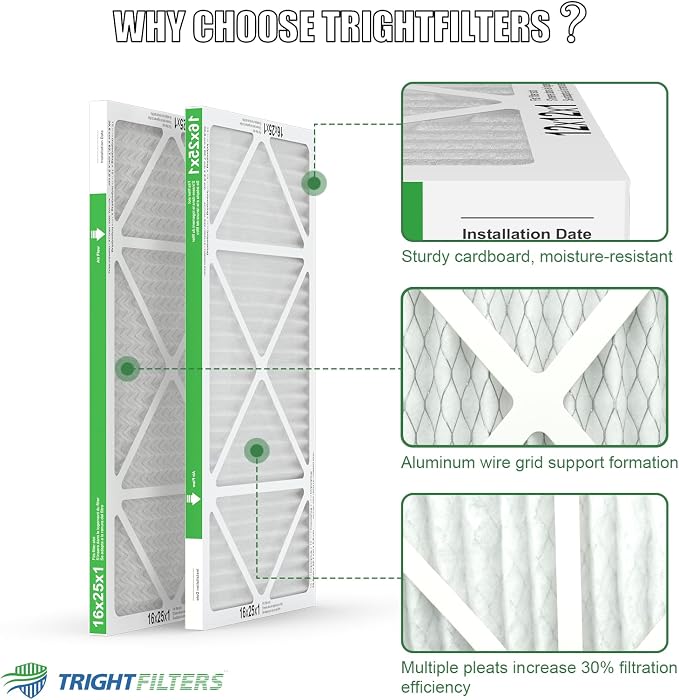 16x25x1 Air Filter 4 Pack, MERV 8 Pleated Dust Defense Air Filters Replacement - Image 4