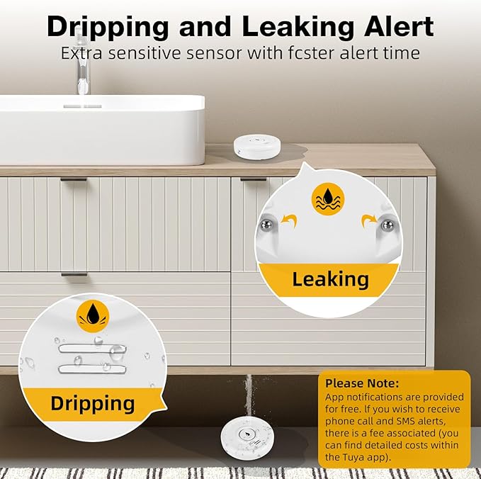 Douevo WiFi Water Leak Sensor, 100 dB Water Alarm Leak Detector, for Home, Basement, Bathroom, Kitchen(3 Pack)