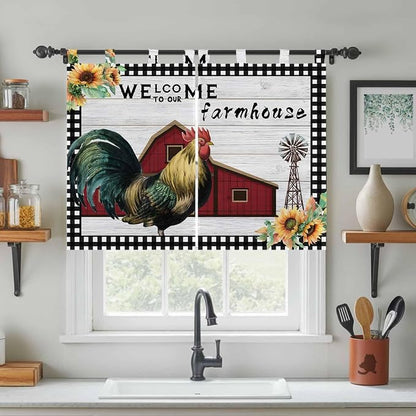 Farmhouse Rooster Bedroom Curtains 63 Inch Length, Window Curtains Tab Top - Image 3