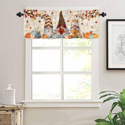 Fall Gnomes Kitchen Curtain Set, Thanksgiving Maple Leaf Rustic Pumpkin Window - Image 7