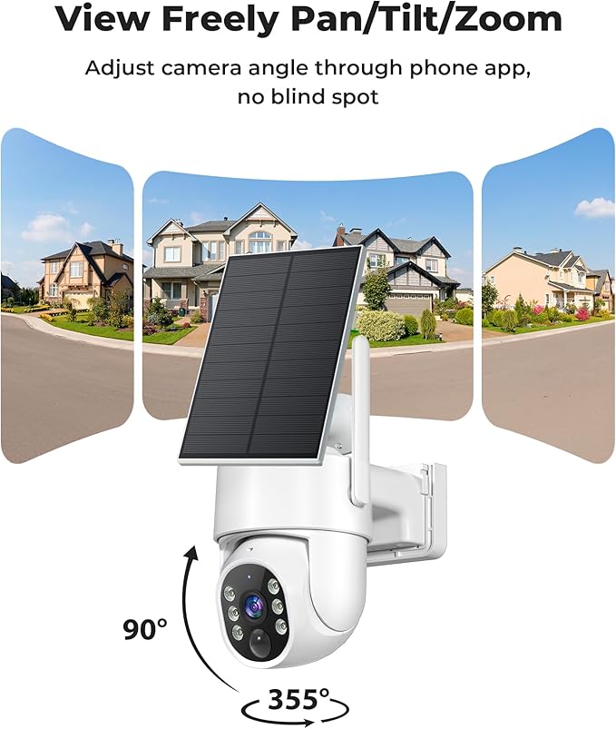 Gianteye 4MP Solar Security Cameras Wireless Outdoor, WiFi Security Camera Outside with Color Night Vision, Solar & Battery Powered 2.4G&5G Camera for Home Security,Compatible Home Hub Only