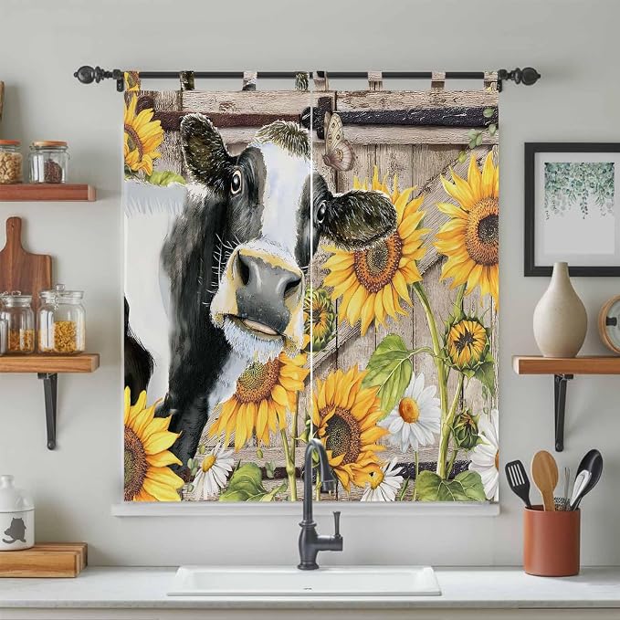 Retro Farmhouse Flower Bathroom Curtains 63 Inch Length, Window Curtains Tab Top - Image 3