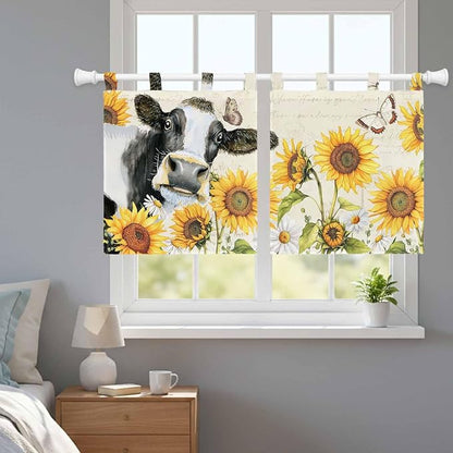 Yellow Sunflowers Kitchen Curtains 24 Inch Length, Small Window Curtains Tab Top - Image 9