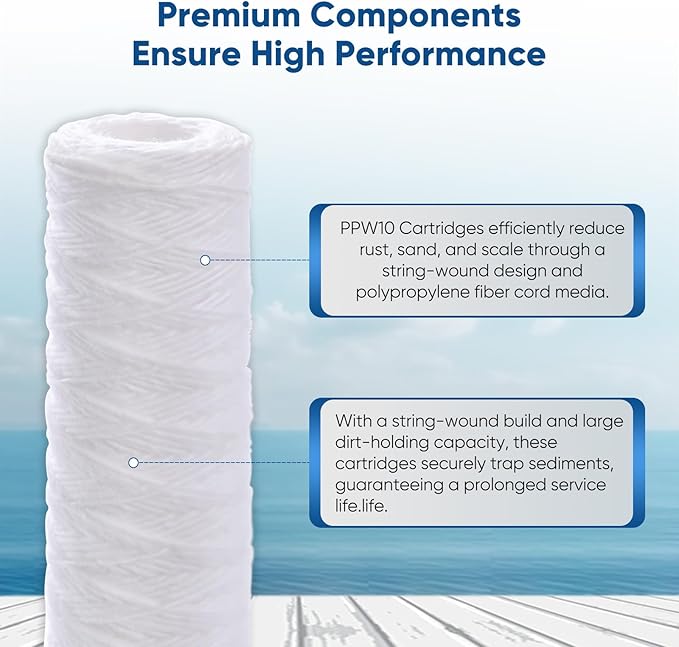 PUREPLUS 20 Micron 10"x2.5" Whole House String Wound Sediment Filter - Image 6