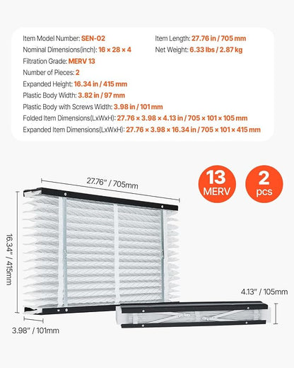 VEVOR 16x28x4 Furnace Air Filter, MERV 13 Pleated HVAC AC Replacement, - Image 7