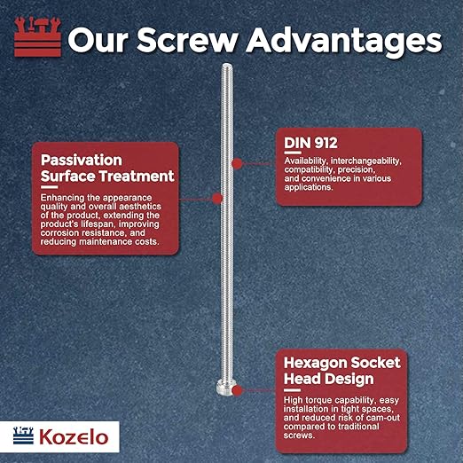 Kozelo 4pcs Socket Head Cap Screws - [M4-0.7 x 135mm] 304 Stainless Steel Allen Socket Drive for Electrical Motor 3D Printing Fan Engine Replacement Use, Silver