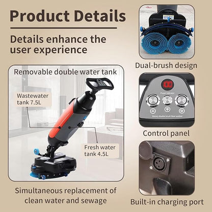 Rechargeable Floor Cleaner and Wet Dry Floor Machine, Dual-Brush Heads - Image 5