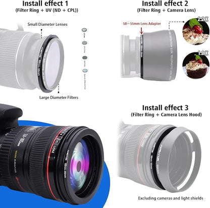 58mm Lens to 55mm Camera Lens Adapter, 58mm-55mm Filter Step-Down Ring - Image 5