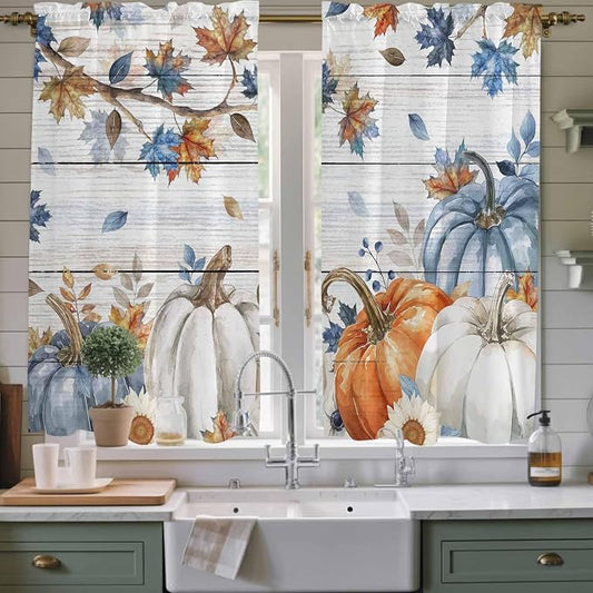Thanksgiving Pumpkin Window Curtains 63 Inch Long 2 Panel Set, Rod Pocket by Unknown