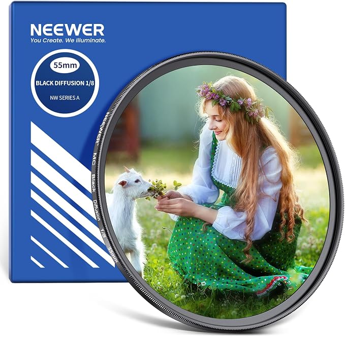 NEEWER 55mm Black Diffusion 1/8 Filter Soft Dreamy Cinematic Effect Filter by Neewer
