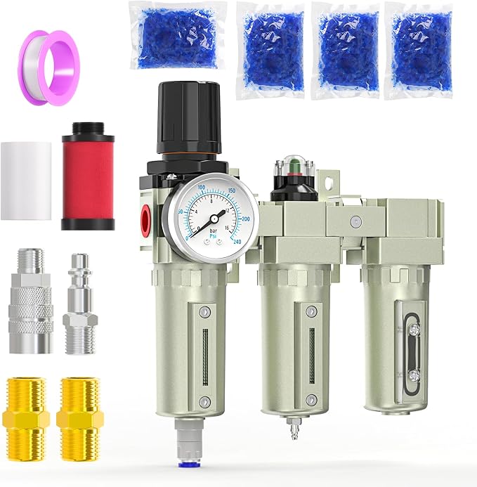 1/2" NPT Heavy Duty Industrial Grade 3 Stage Air Drying System, Auto Drain by MEANLINMEASURE