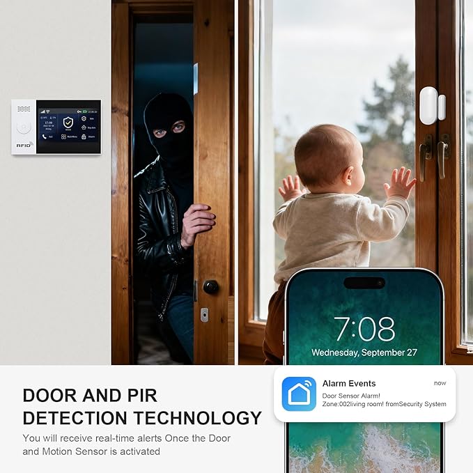 PGST Home Security Systems,Wireless Alarm System with 4G SMS/Tuya App Instant Alerts,Motion Detector,Door Alarm Sensors,Remote for Home,Villa,Apartment,No Monthly Fee (16 PCS)