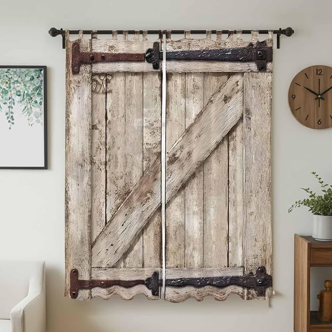 Farmhouse Wood Grain Living Room Curtains 96 Inch Length, Window Curtains Tab - Image 2
