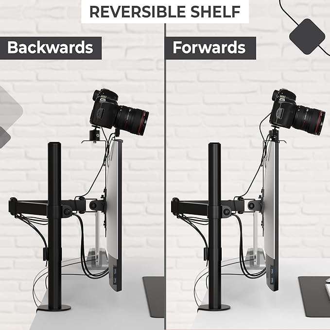 HumanCentric DSLR Monitor Mount Small, Desk Camera Mounting, Light Webcam, Microphone Shelf for Monitor VESA Arm, Replace Clamp Tripods, 100x100mm Patterns, Aluminum, Hardware Included