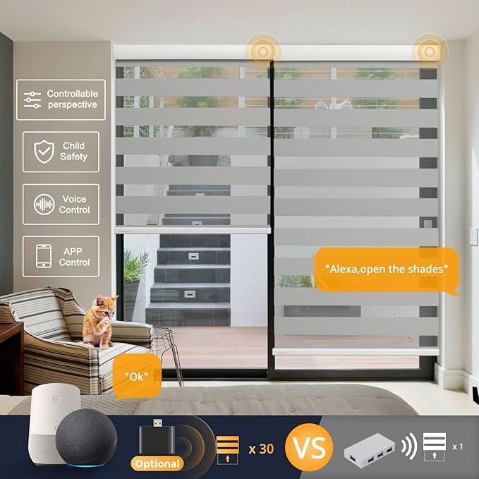 MUSCLEAREA Motorized Blinds with Remote, Cordless Automatic Zebra Shades, Smart Blind for Windows, Grey, 38 x 72