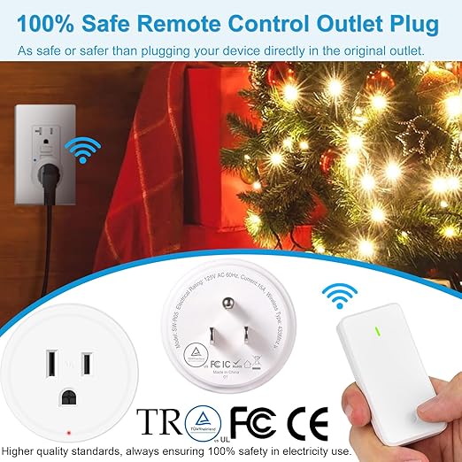 Greencycle Wireless Remote Control Outlet Plug Switch Kit,Remote Light Switches,On Off Outlet Switch for Lights,Lamps,Fans,300ft Long Range,No Wiring,15A 1500W,for Household Appliance,1SW+2Outlets