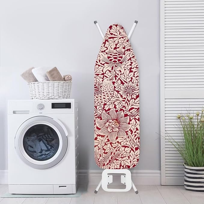 ZCFYGDX Vintage Red Floral Print Ironing Board Cover with Elastic Edge 3 Bottom Nylon Buckle Straps Breathable Resist Scorch Staining Suitable for Size-L Iron Board House William Morris Decor