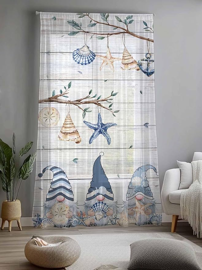 Sheer Curtains 84 Inches Long, Coastal Eucalyptus Semi Sheer Curtains Light - Image 2