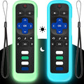 (2PC) Cover-Case-for-Roku-Remote, Glow-in-The-Dark Silicone Protective Sleeve Skin for Roku TV/Stick/Player Remote (Green/Blue)
