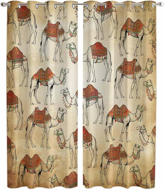 2 Panel Kitchen Cafe Curtains, Desert Sand Camel Sunlight Filtering Nature Air by Hokiten
