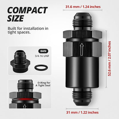 EVIL ENERGY 8AN Billet Inline Fuel Filter 30 Micron Aluminum Black - Image 2