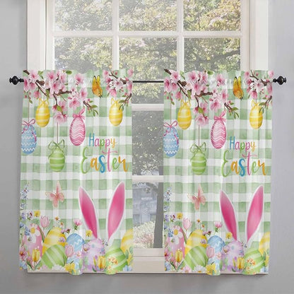 Happy Easter Kitchen Curtains 54 Inches Length, Spring Bunny Eggs Flower Sage - Image 2