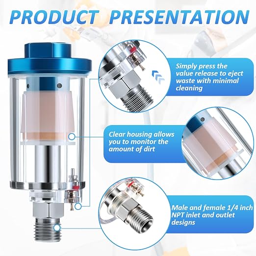 Mudder 2 Pcs Compressed Air Filter Water Oil Separator 1/4 Inch NPT Inlet and - Image 4