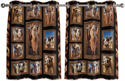 2 Panel Kitchen Cafe Curtains, Desert Camels Sunlight Filtering Nature Air by Hokiten