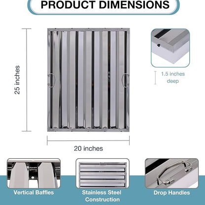 20" x 25" Stainless Steel Commercial Hood Filter – Dishwasher Safe, Welded - Image 3