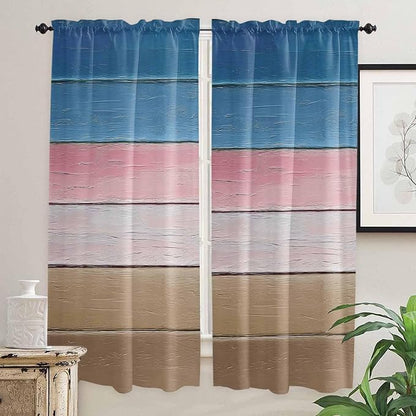 Blue Pink Brown Gradient Wood Grain Window Valance Curtains, Vintage Wood Board - Image 7