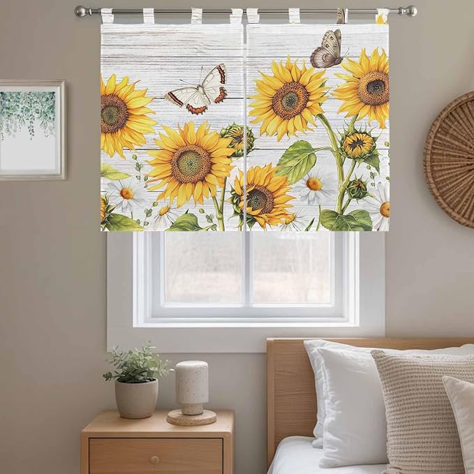 Yellow Sunflowers Bedroom Curtains 63 Inch Length, Window Curtains Tab Top - Image 9