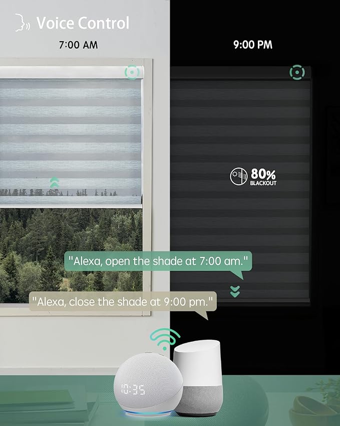 Yoolax Motorized Blinds with Remote, Electric Zebra Blinds for Indoor Windows, Room Darkening Smart Shades with Voice Control, Compatible with Alexa Google Home, APP Control, 31" W x 72" H, Grey