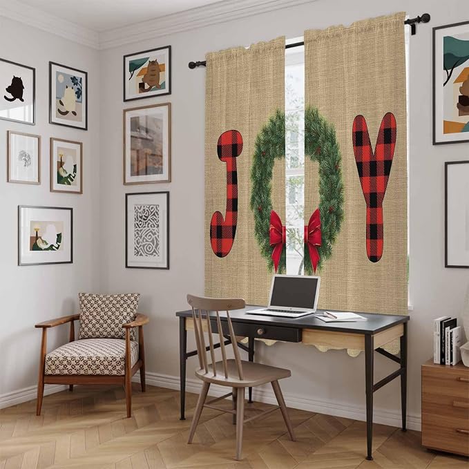 Red Green Christmas Window Curtains 72 Inch Long 2 Panel Set, Rod Pocket Long - Image 6