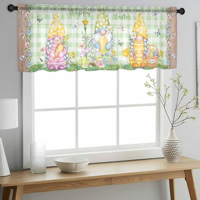 Easter Sheer Valances for Windows 42"x18", Light Filtering Kitchen Curtains - Image 2