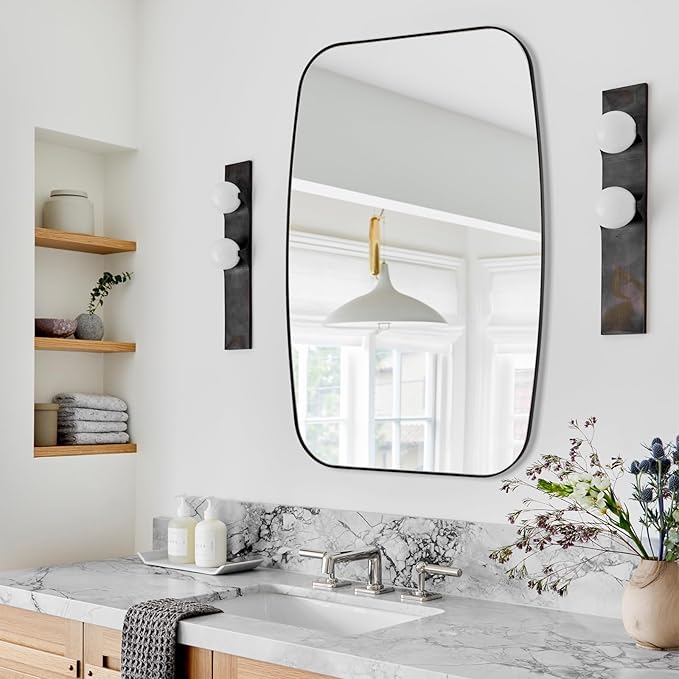 Black Oval Mirror, 24"×40" Bathroom Mirror for Wall Vanity with Stainless Steel Metal 0.8" Thin Frame, Oblong Bathrrom Mirror Modern Anti Rust