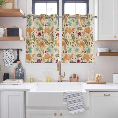 2 Panel Kitchen Cafe Curtains, Desert Camels Sunlight Filtering Nature Air - Image 2