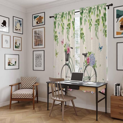 Farmhouse Spring Kitchen Curtains, Retro Bicycles Flowers Vines Butterfly Light - Image 6