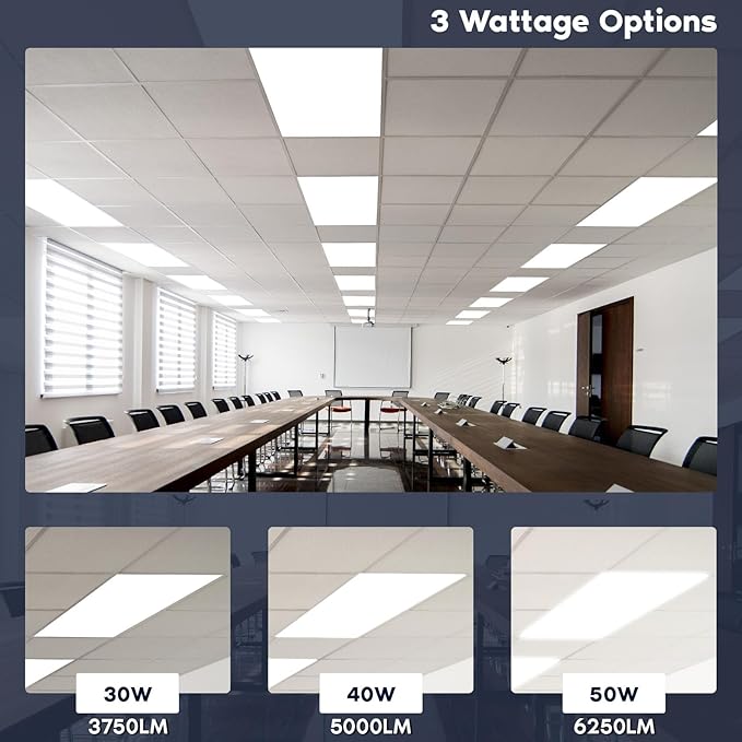 LUXRITE 2x4 FT LED Flat Panel Light, 5CCT Color Selectable 3000K 3500K 4000K 5000K 6500K, Wattage Selectable 30W/40W/50W, 6250 Lumens, LED Drop Ceiling Lights, 0-10V Dimmable, DLC & ETL (16 Pack)