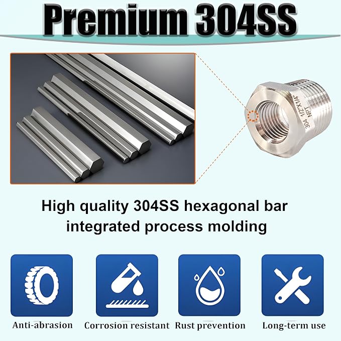 1" Male to 1/2" NPT Female Hex Bushing Reducer, 304 Stainless Steel NPT - Image 4
