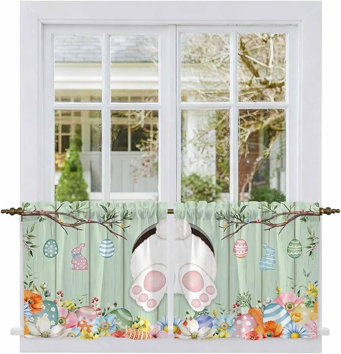 Easter Kitchen Tier Curtains 24 Inch Long 2 Panel Set, Rod Pocket Cafe Small - Image 2