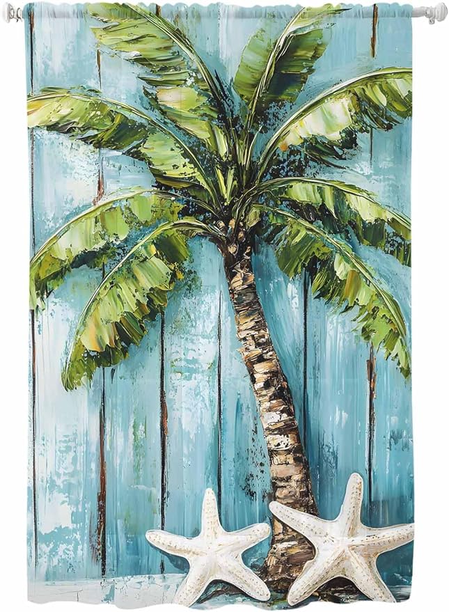 Sheer Curtains 63 Inch Length, Coastal Beach Starfish Semi Sheer Curtains Light by Unknown