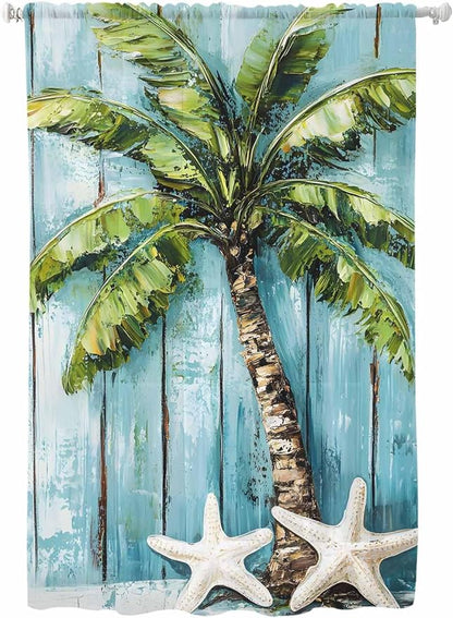 Sheer Curtains 63 Inch Length, Coastal Beach Starfish Semi Sheer Curtains Light by Unknown