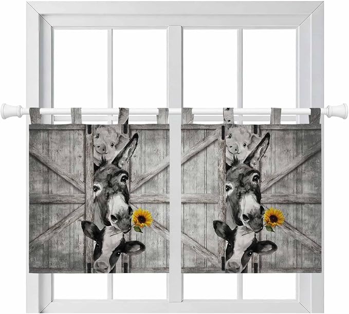 Funny Farm Animals Kitchen Curtains 36 Inch Length, Small Window Curtains Tab by Unknown