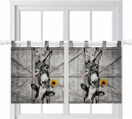 Funny Farm Animals Kitchen Curtains 36 Inch Length, Small Window Curtains Tab by Unknown
